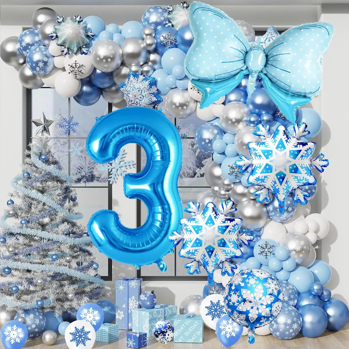 Ice Snow Number Balloons Snowflake Ballon Blue Bow Balloon Princess Girls Boys Birthday Party Baby Shower Decorations Christmas