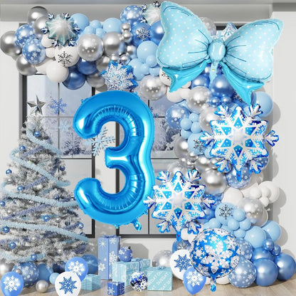 Ice Snow Number Balloons Snowflake Ballon Blue Bow Balloon Princess Girls Boys Birthday Party Baby Shower Decorations Christmas