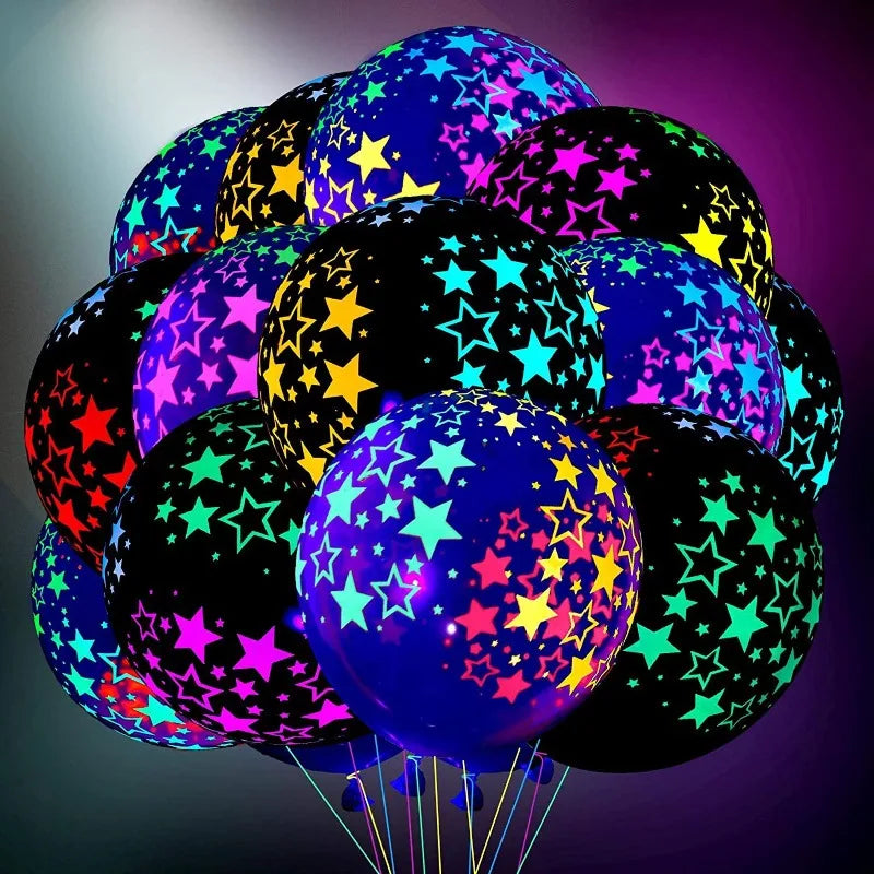 Happy Birthday Neon Glow Ballons, leuchtend im Schwarzlicht, fluoreszierende Ballons für Neon-Geburtstage, 80er 90er Motto-Party-Deko