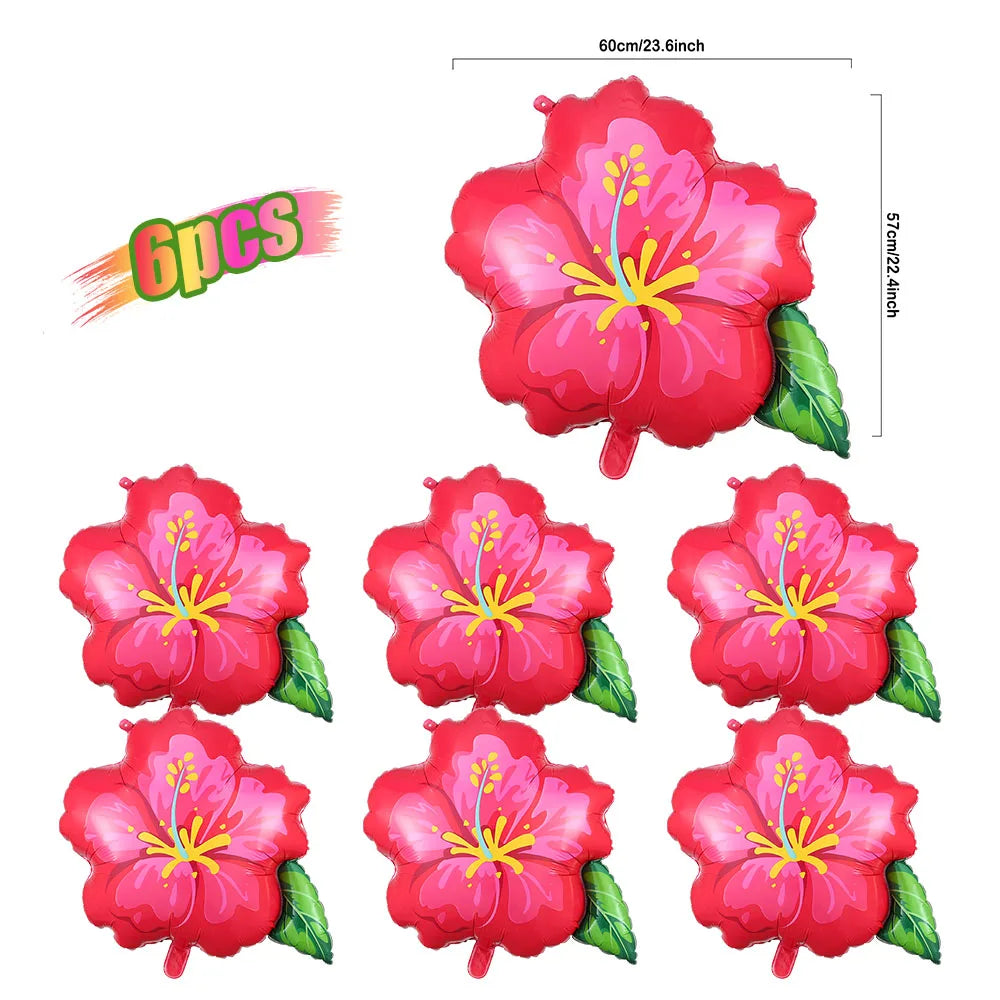 Hot Pink Aqua Blue Summer Tropical Balloons Garland Kit Hibiscus Foil Balloon Birthday Baby Shower Luau Aloha Hawaii Party Decor