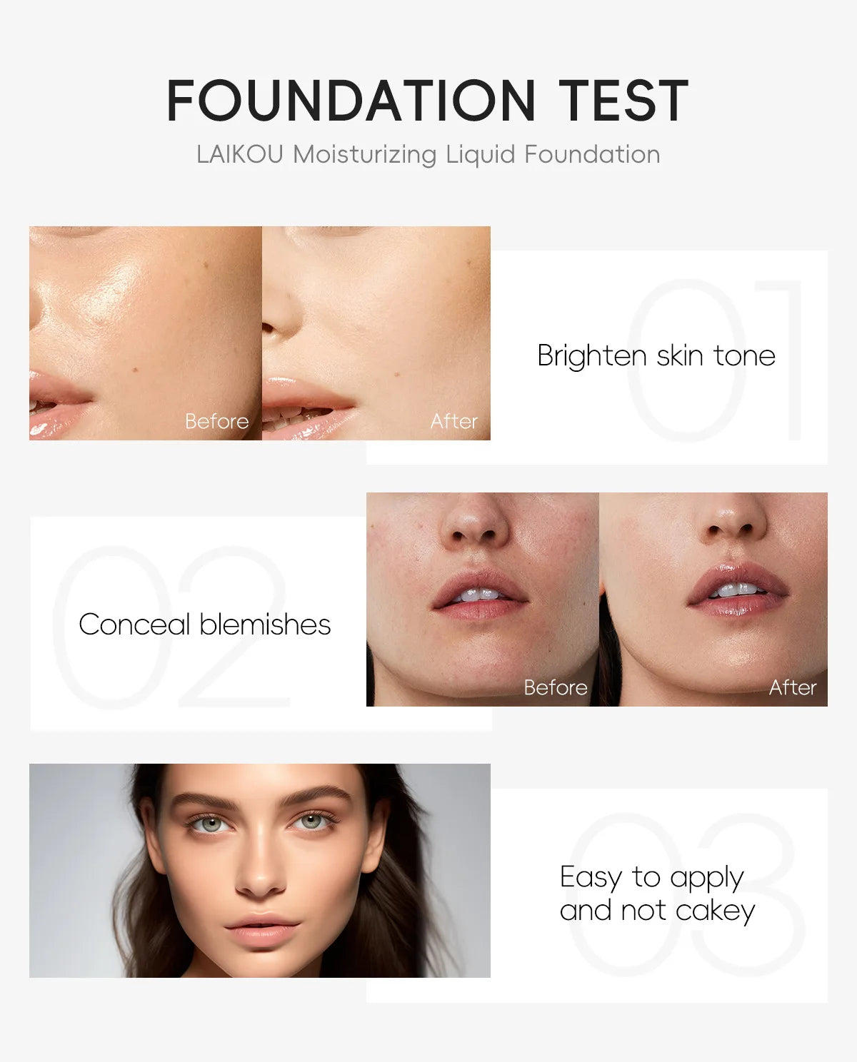 LAIKOU Long-Lasting Liquid Foundation Cream Waterproof Concealer Professional Matte Face Makeup Even Skin Tone Base Cosmetics