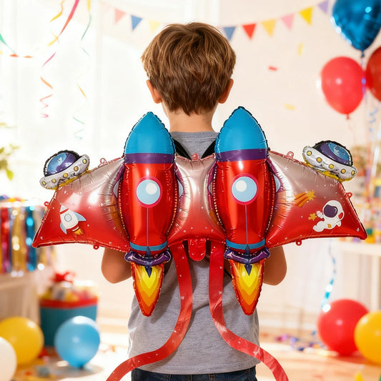 Wearable Rocket Shaped Mylar Balloons Kid Birthday Party Supplie for  Indoor background wall Festival Activities Decoration
