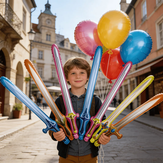 8pcs Creative Sword Shaped Balloons for Boys Assorted Colors Festival Party Playful Photography Props Set