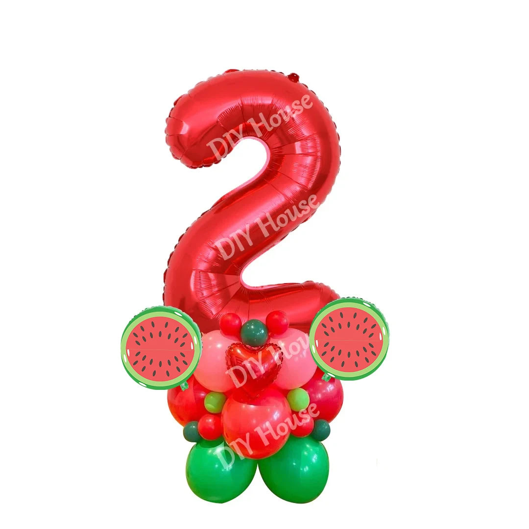 31pcs Watermelon Balloons Tower 32inch Number Foil Balloon for Kids Watermelon Birthday Party Decoration Summer Party DIY Gifts