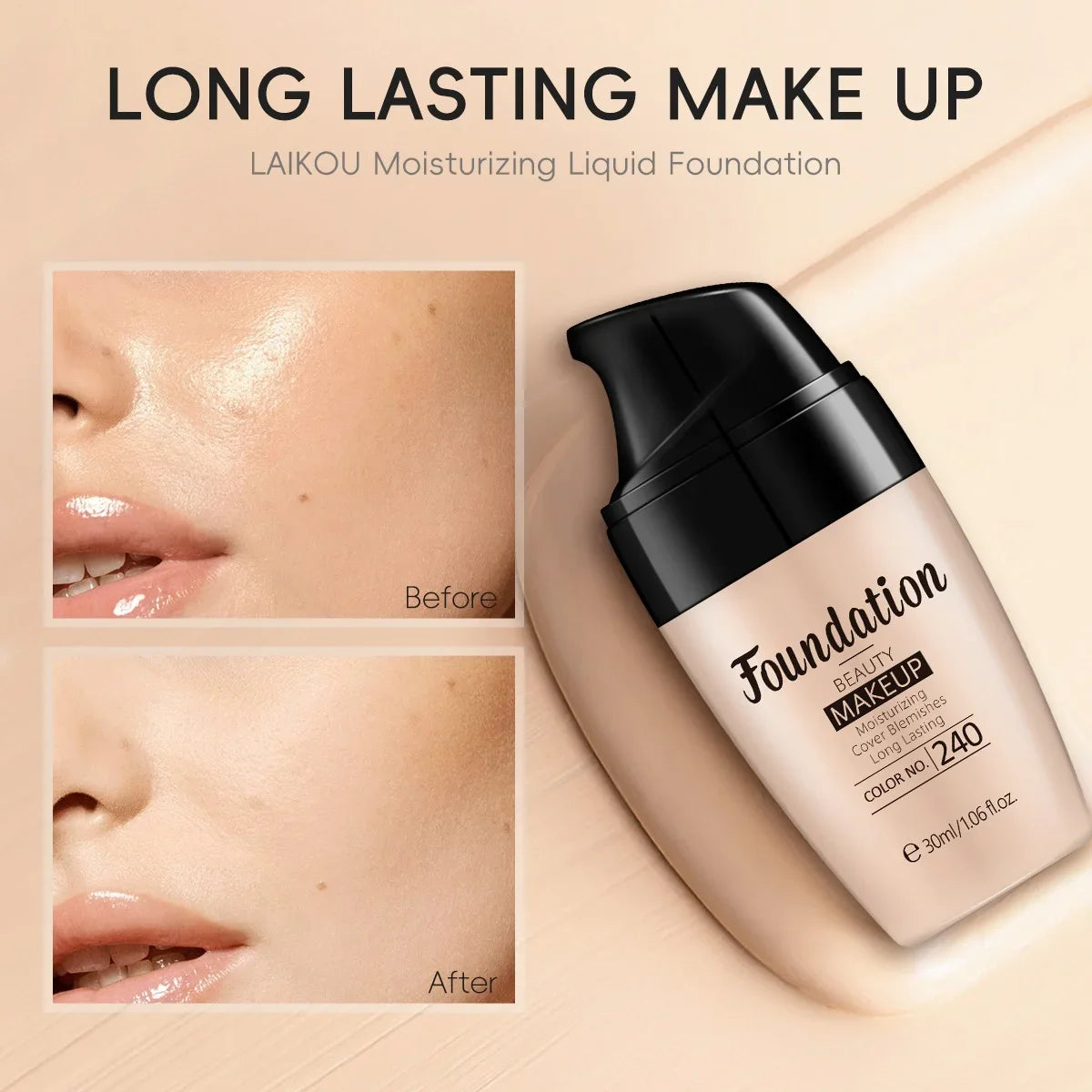 LAIKOU Long-Lasting Liquid Foundation Cream Waterproof Concealer Professional Matte Face Makeup Even Skin Tone Base Cosmetics