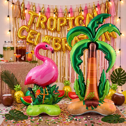 Hawaiian Luau Party Standing Balloons Giant Flamingo Palm Tree Watermelon Foil Balloon Summer Beach Pool Birthday Tropical Decor