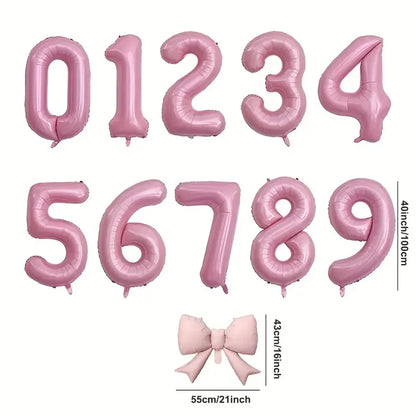 40inch Pink Digital Bowknot Bow Aluminum Foil Balloons for Girls Wedding Birthday Party Decor Number Party Photo Props Supply