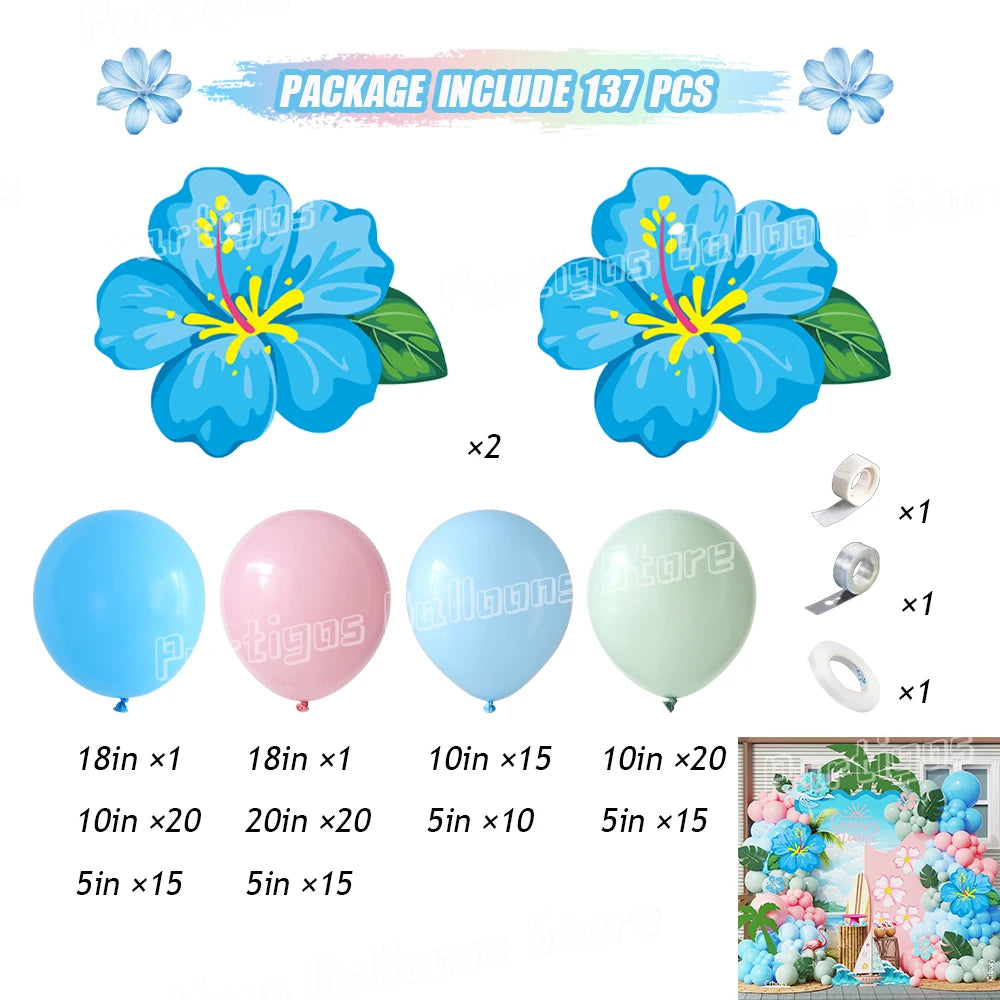Hot Pink Aqua Blue Summer Tropical Balloons Garland Kit Hibiscus Foil Balloon Birthday Baby Shower Luau Aloha Hawaii Party Decor