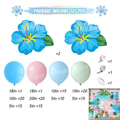 Hot Pink Aqua Blue Summer Tropical Balloons Garland Kit Hibiscus Foil Balloon Birthday Baby Shower Luau Aloha Hawaii Party Decor