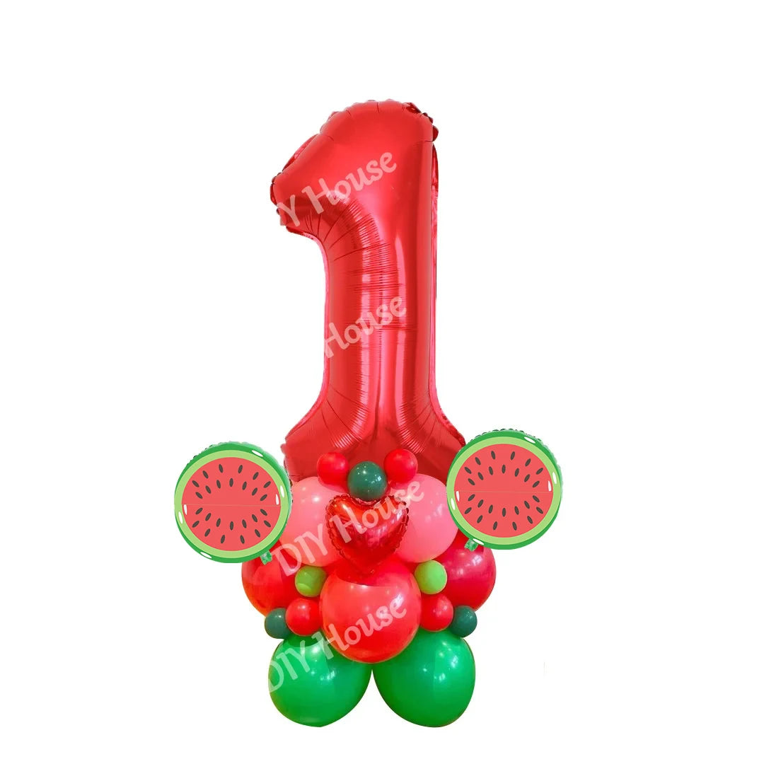 31pcs Watermelon Balloons Tower 32inch Number Foil Balloon for Kids Watermelon Birthday Party Decoration Summer Party DIY Gifts