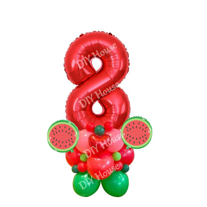 31pcs Watermelon Balloons Tower 32inch Number Foil Balloon for Kids Watermelon Birthday Party Decoration Summer Party DIY Gifts