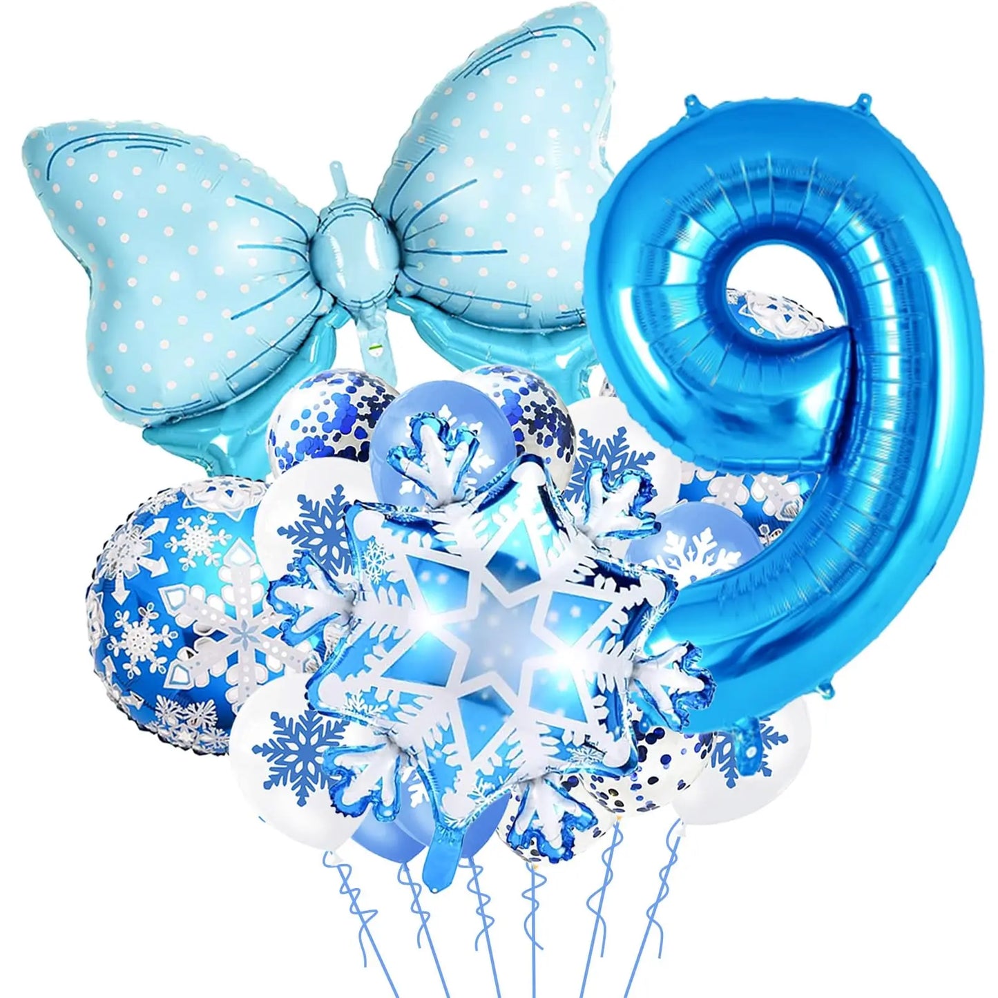Ice Snow Number Balloons Snowflake Ballon Blue Bow Balloon Princess Girls Boys Birthday Party Baby Shower Decorations Christmas