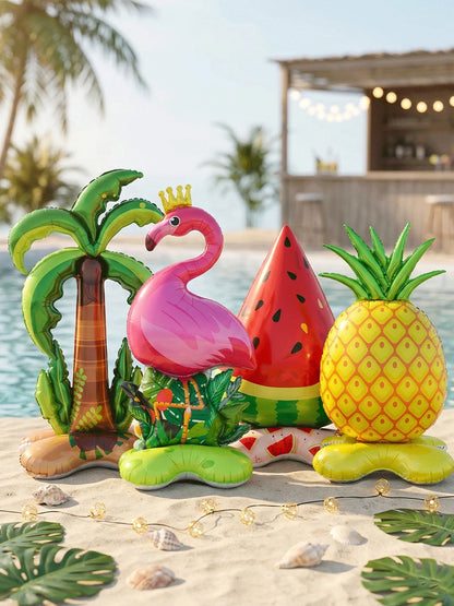 Hawaiian Luau Party Standing Balloons Giant Flamingo Palm Tree Watermelon Foil Balloon Summer Beach Pool Birthday Tropical Decor