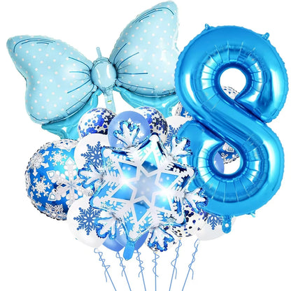 Ice Snow Number Balloons Snowflake Ballon Blue Bow Balloon Princess Girls Boys Birthday Party Baby Shower Decorations Christmas