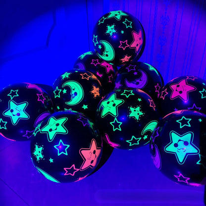 Happy Birthday Neon Glow Ballons, leuchtend im Schwarzlicht, fluoreszierende Ballons für Neon-Geburtstage, 80er 90er Motto-Party-Deko