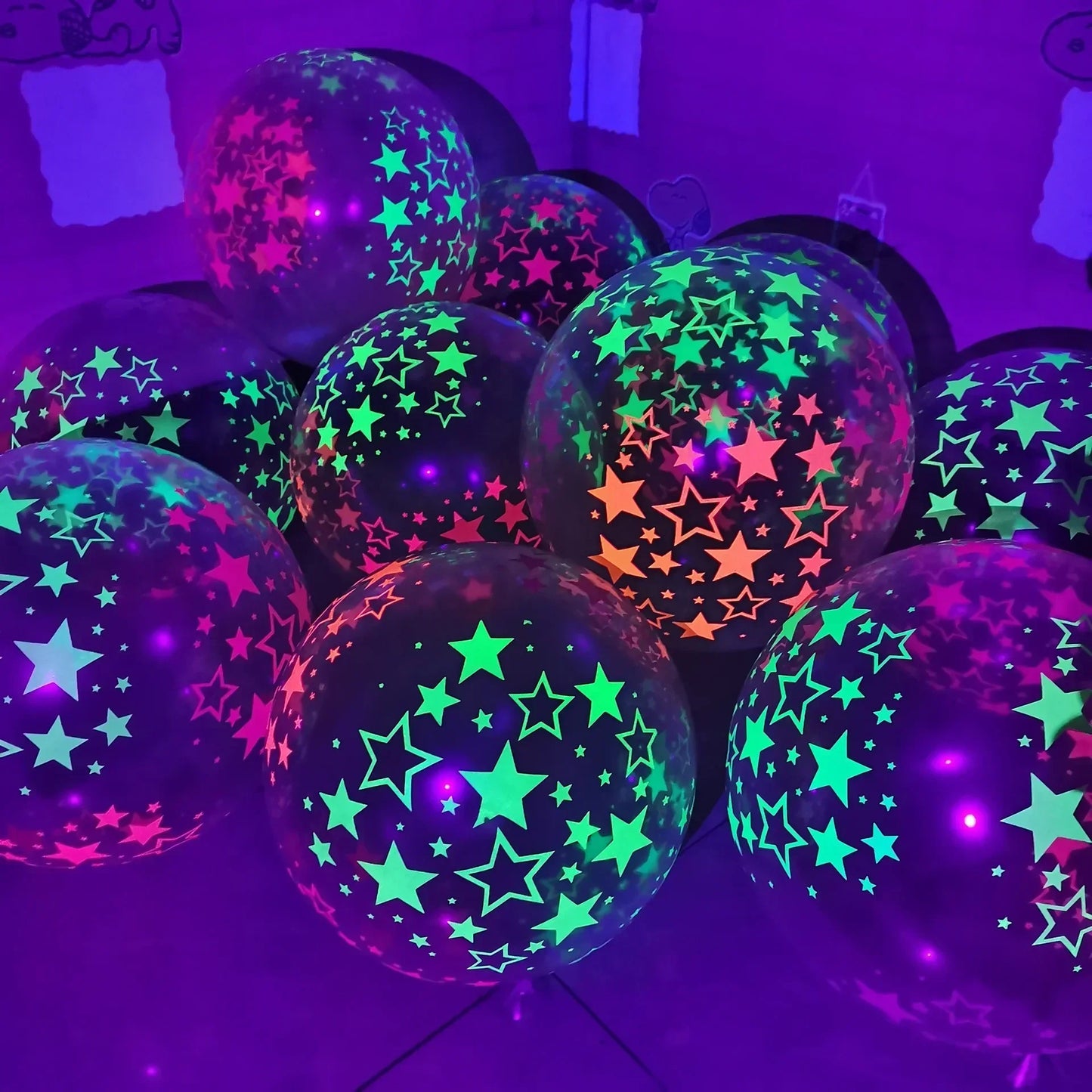 Happy Birthday Neon Glow Ballons, leuchtend im Schwarzlicht, fluoreszierende Ballons für Neon-Geburtstage, 80er 90er Motto-Party-Deko