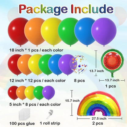 137pcs Rainbow Balloons Arch Kit Colorful Balloon Sets with Watermelon Rainbow Rainbow Birthday Sesame Party Decorations