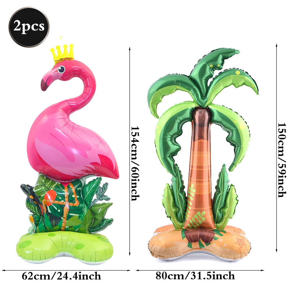 Hawaiian Luau Party Standing Balloons Giant Flamingo Palm Tree Watermelon Foil Balloon Summer Beach Pool Birthday Tropical Decor
