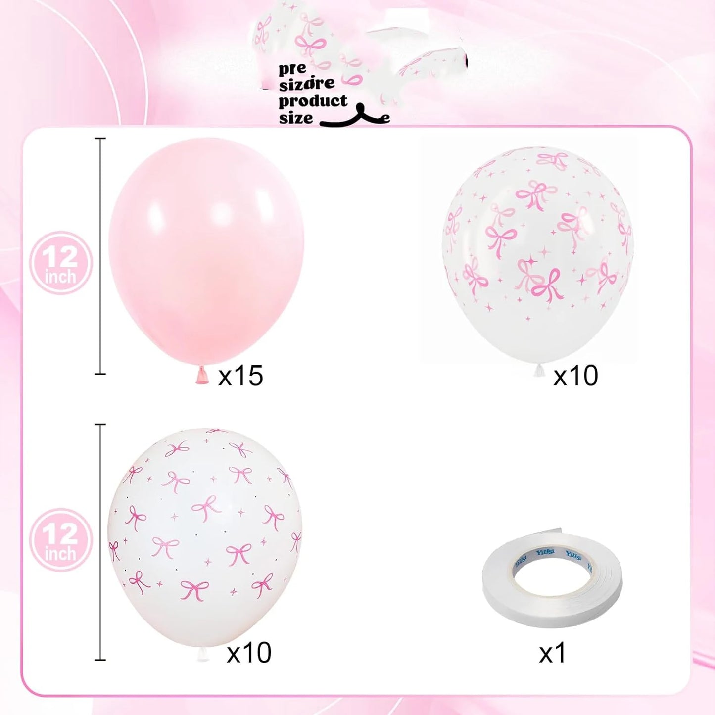 35PCS/12 Inch Pink Bow Balloons, Pastel Light Pink Transparent White Bow Print Coquette Balloon for Girls Women Birthday Wedding