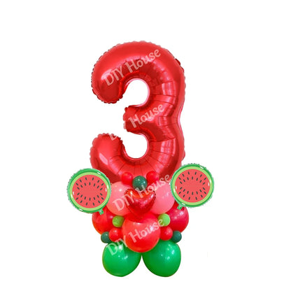 31pcs Watermelon Balloons Tower 32inch Number Foil Balloon for Kids Watermelon Birthday Party Decoration Summer Party DIY Gifts