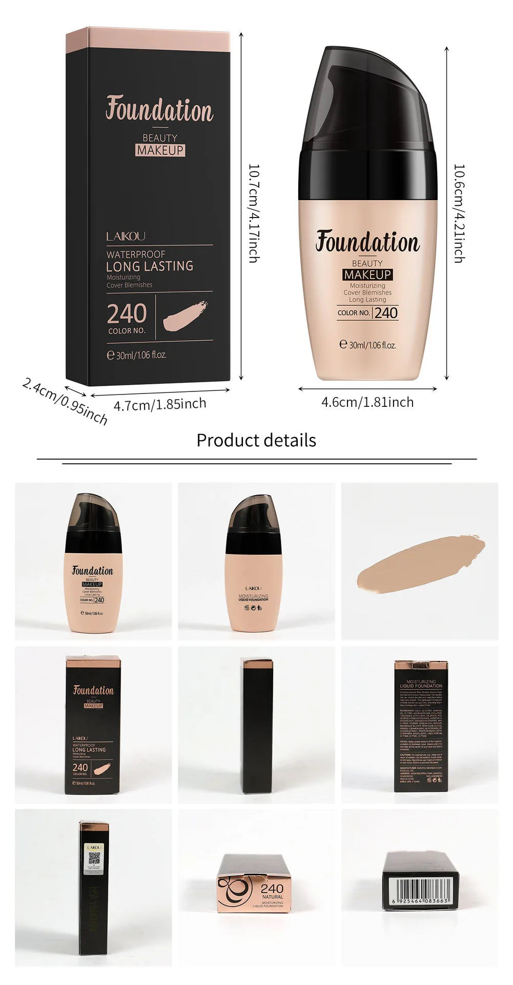 LAIKOU Long-Lasting Liquid Foundation Cream Waterproof Concealer Professional Matte Face Makeup Even Skin Tone Base Cosmetics