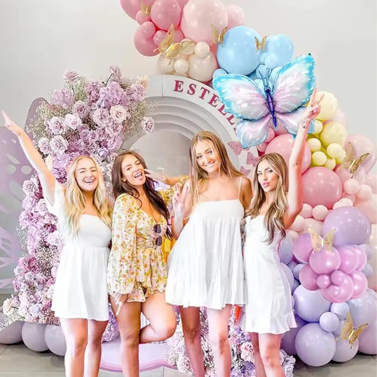 93pcs of pink and purple balloons with butterfly balloons, suitable for decorating weddings, birthdays, parties, and parties