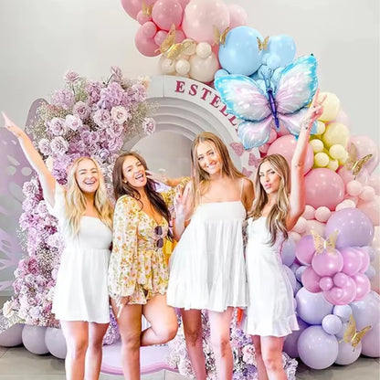 93pcs of pink and purple balloons with butterfly balloons, suitable for decorating weddings, birthdays, parties, and parties