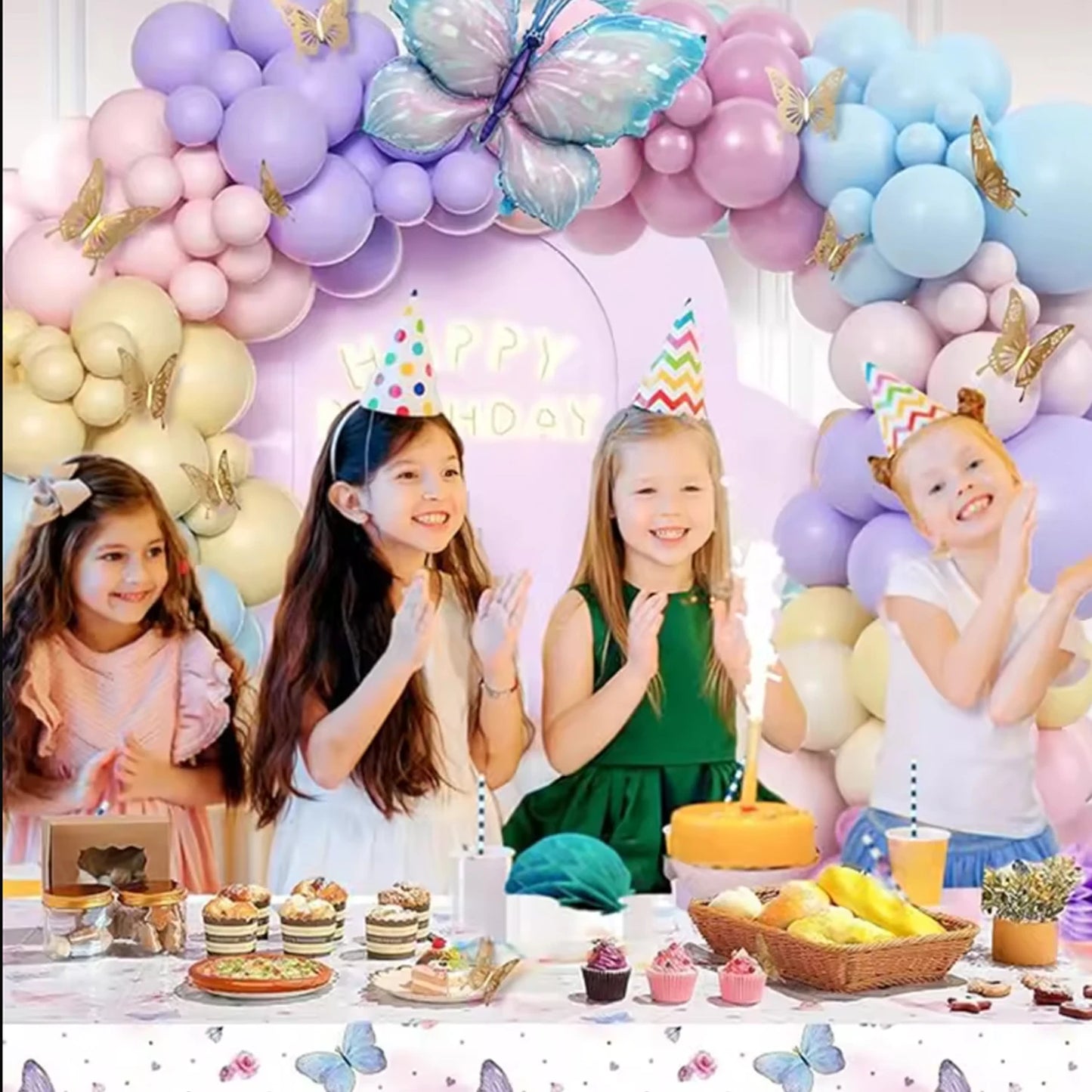93pcs of pink and purple balloons with butterfly balloons, suitable for decorating weddings, birthdays, parties, and parties
