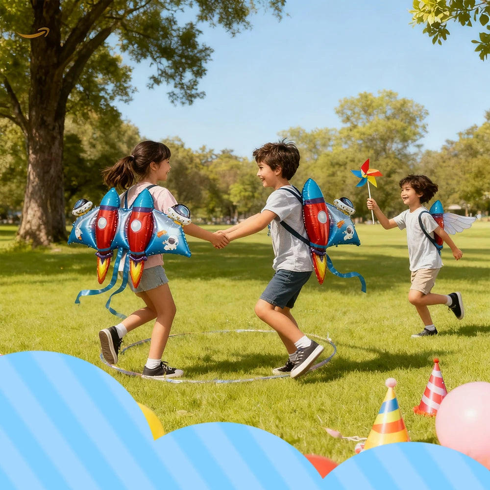 Wearable Rocket Shaped Mylar Balloons Kid Birthday Party Supplie for  Indoor background wall Festival Activities Decoration