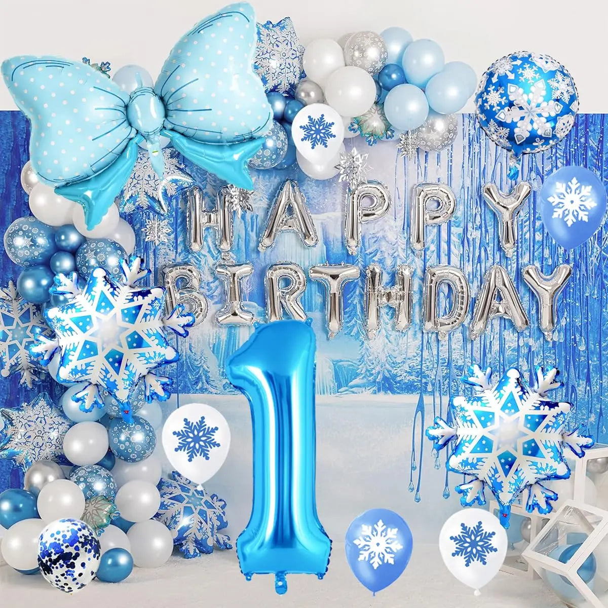 Ice Snow Number Balloons Snowflake Ballon Blue Bow Balloon Princess Girls Boys Birthday Party Baby Shower Decorations Christmas