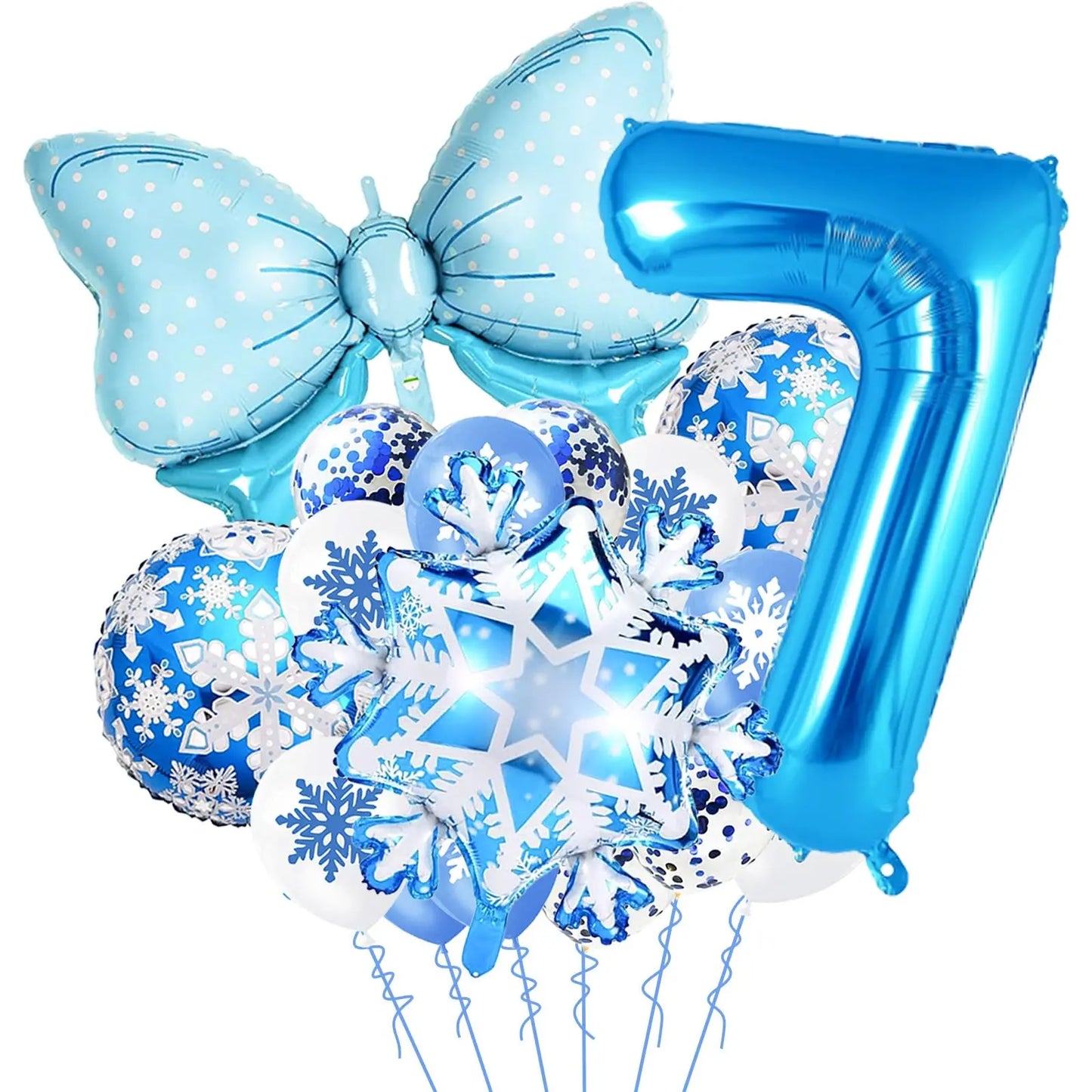 Ice Snow Number Balloons Snowflake Ballon Blue Bow Balloon Princess Girls Boys Birthday Party Baby Shower Decorations Christmas